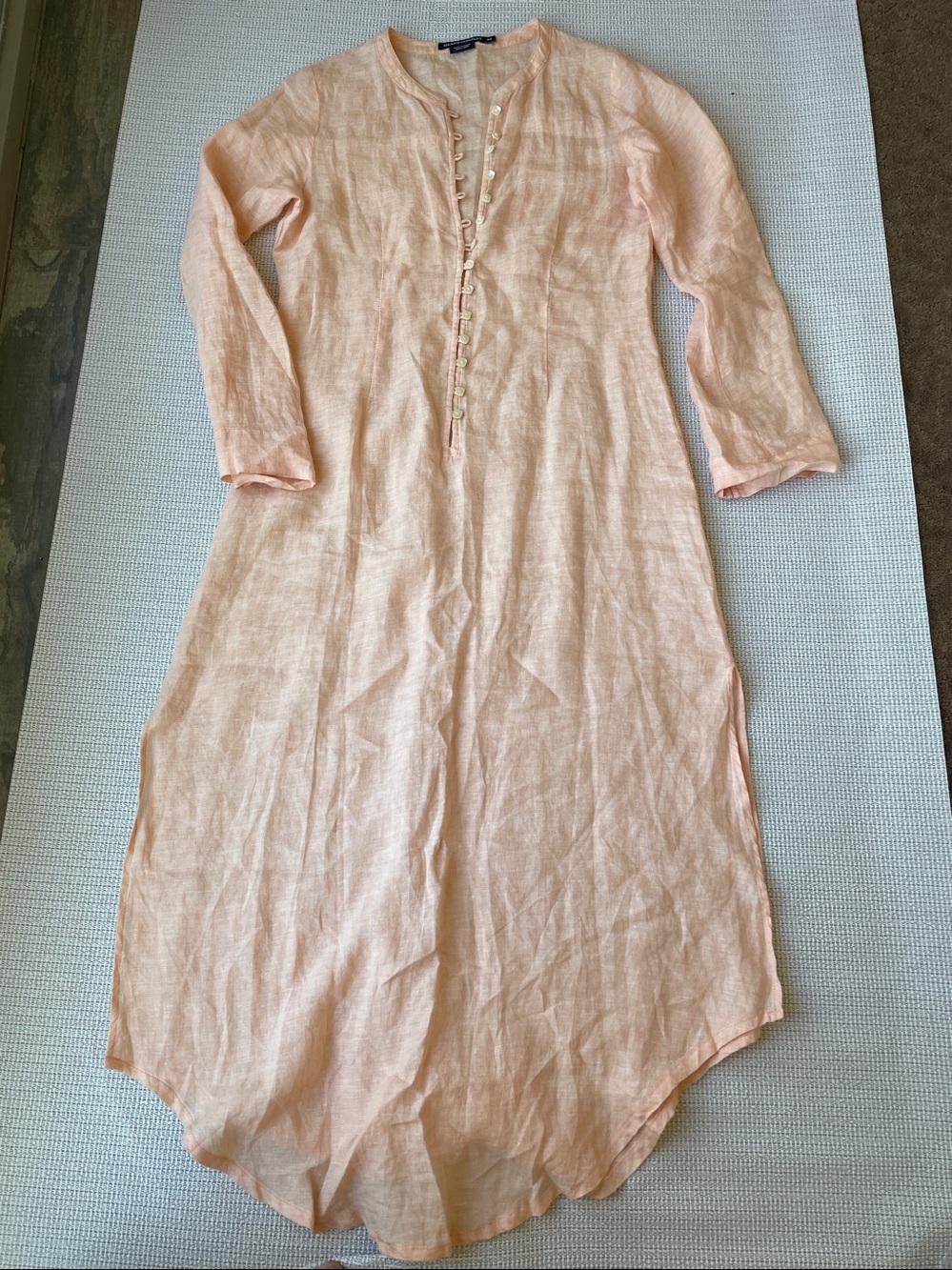 100% Linen, Peach Long-Sleeve Maxi Dress - Picture 4 of 7